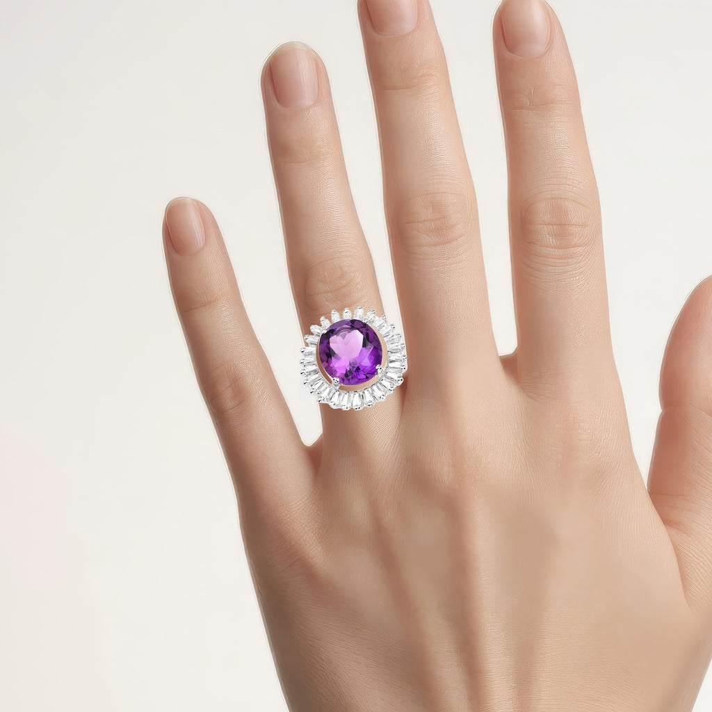 Amethyst Ring With White Topaz 5.32 Carats Sterling Silver
