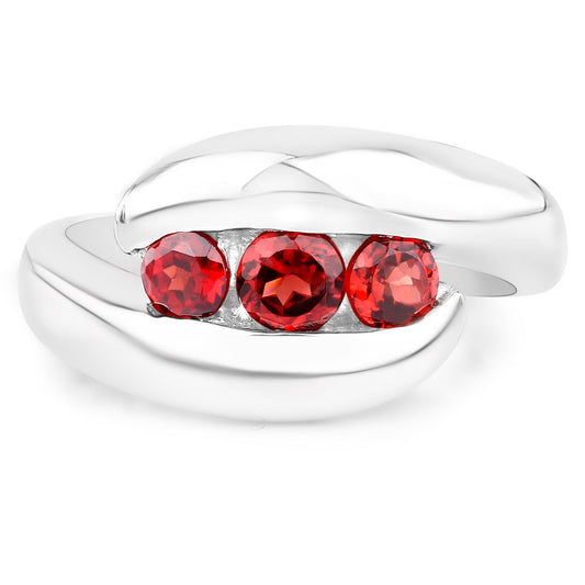 Natural Red Garnet Bypass Ring 0.75 Carats Sterling Silver