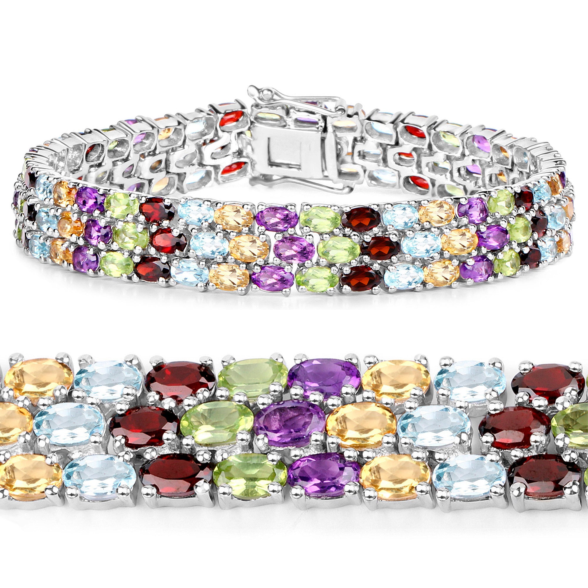 Natural Mixed Gemstones Bracelet 23.6 Carats Sterling Silver