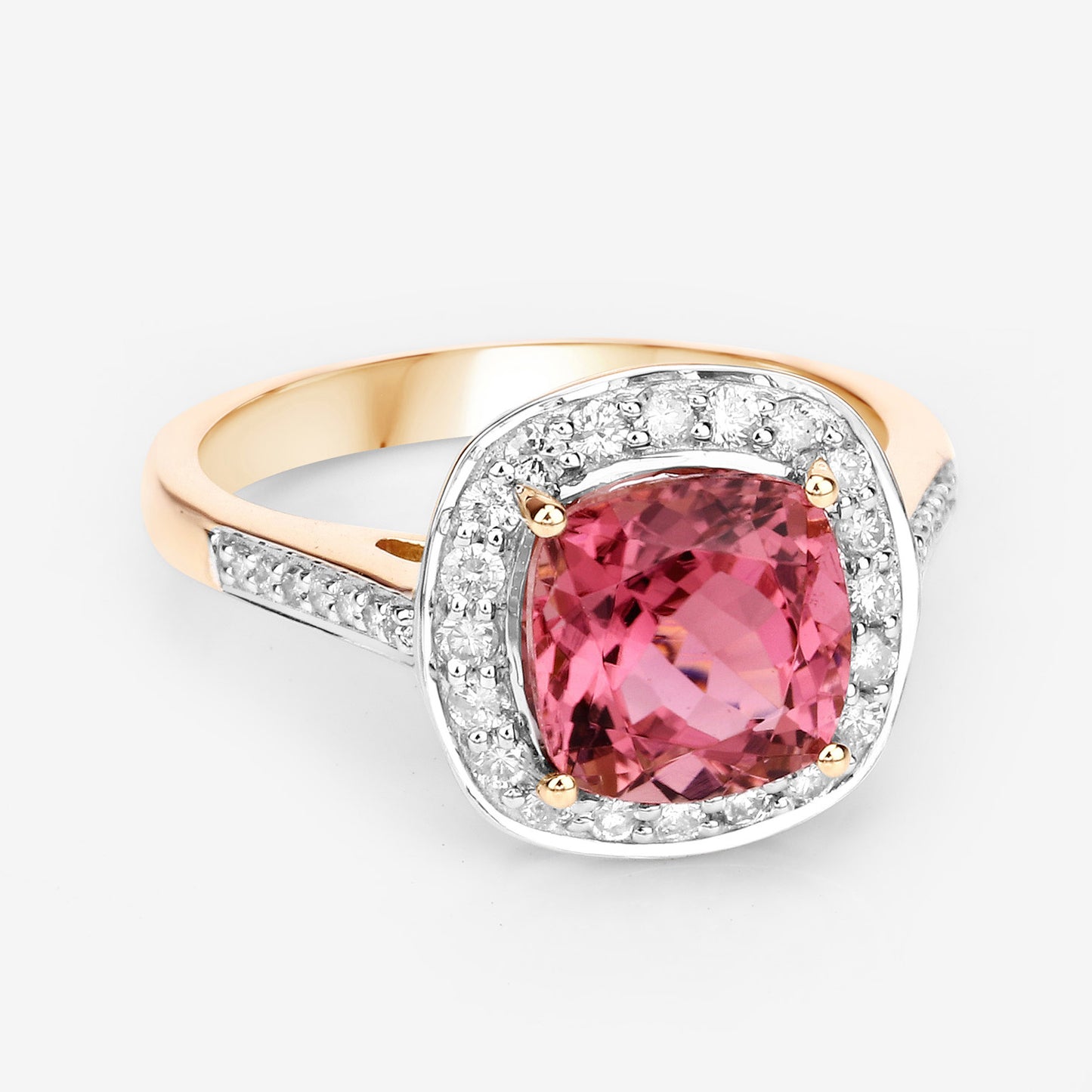 Natural Pink Tourmaline Ring With Diamonds 2.68 Carats 14K Yellow Gold