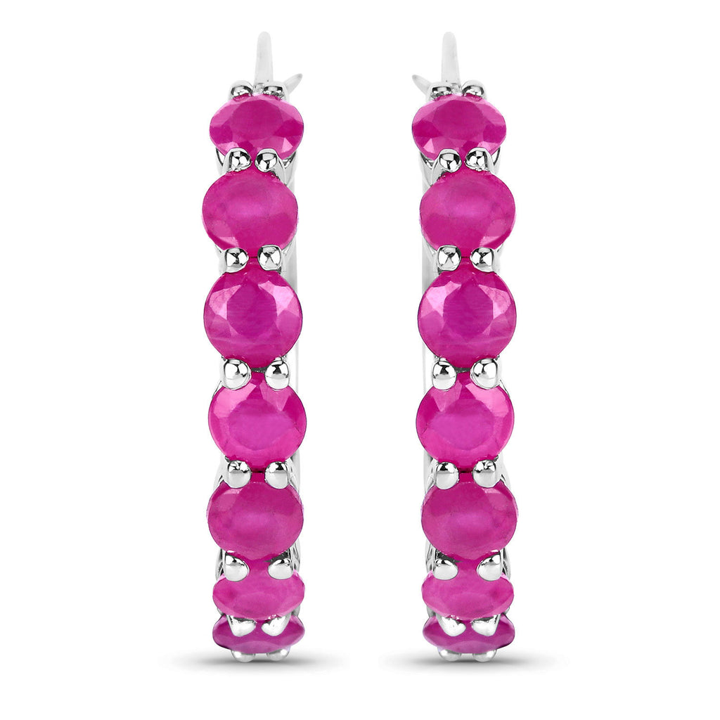 Natural Ruby Hoop Earrings 2.78 Carats Sterling Silver
