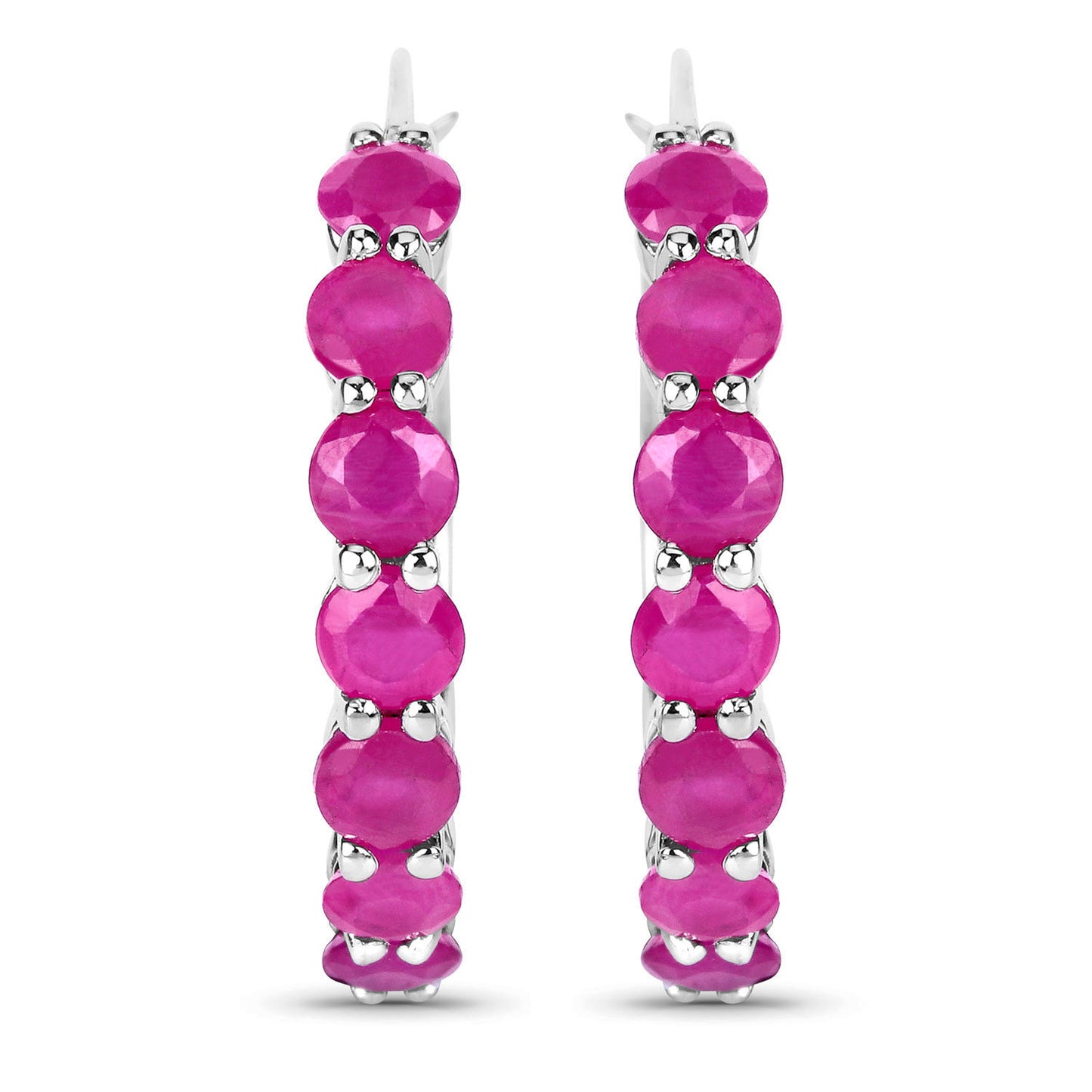 Natural Ruby Hoop Earrings 2.78 Carats Sterling Silver
