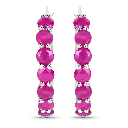 Natural Ruby Hoop Earrings 2.78 Carats Sterling Silver