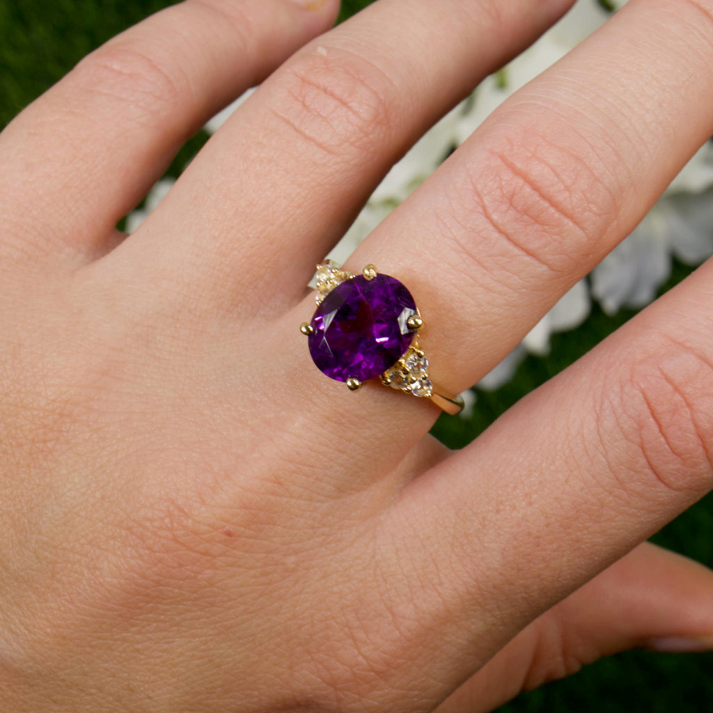 Natural Amethyst Ring With White Topaz 3.43 Carats Gold Plated Silver