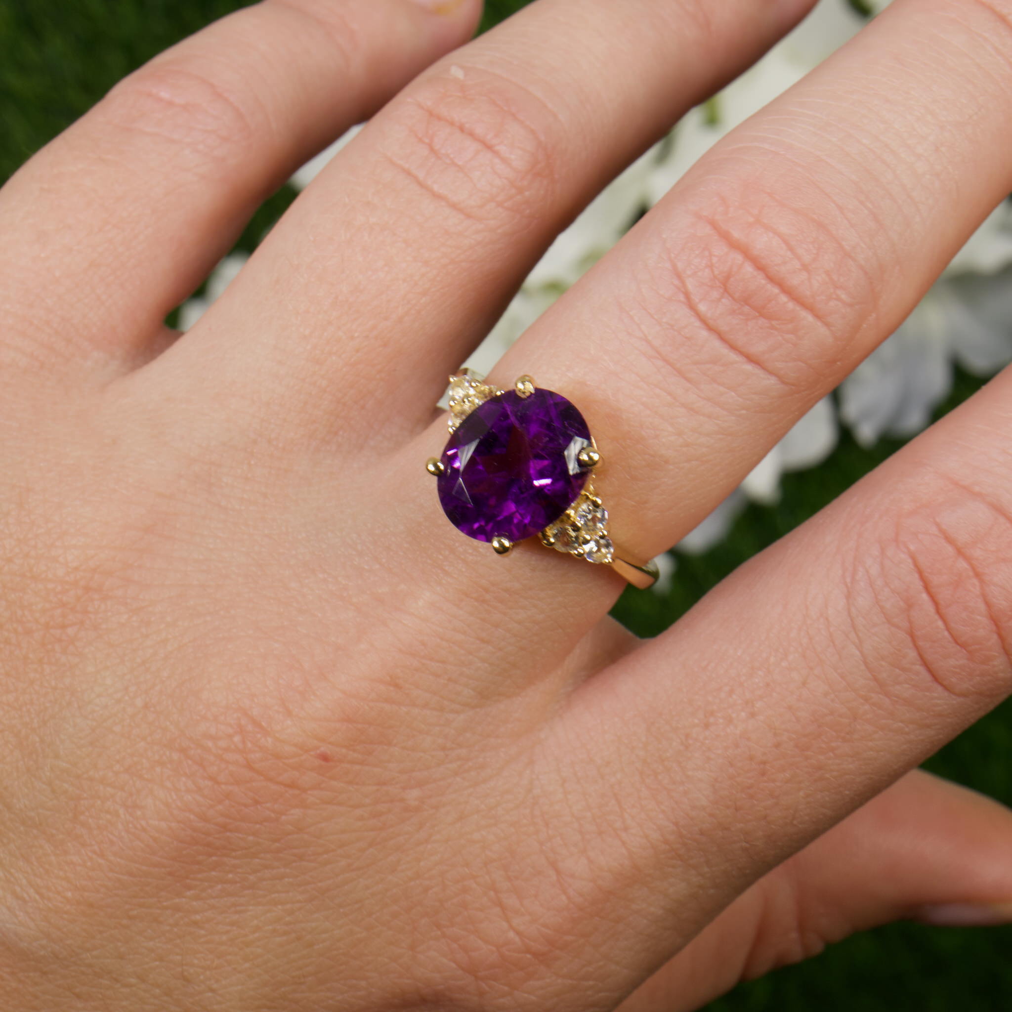Natural Amethyst Ring With White Topaz 3.43 Carats Gold Plated Silver