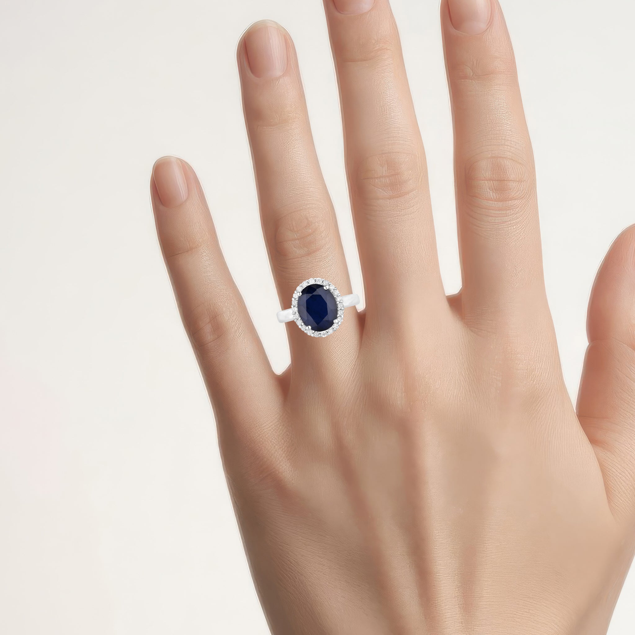 Blue Sapphire Ring With Diamonds 4.6 Carats 14K White Gold