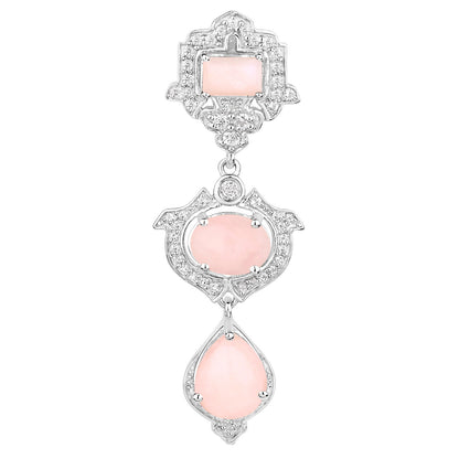 Pink Opal Dangle Earrings White Topaz 6.9 Carats Silver