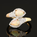 Natural Ethiopian Opal Ring With White Topaz 1.01 Carats Gold Plated Silver