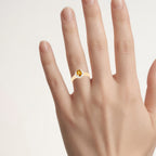Yellow Beryl Ring With White Topaz 0.74 Carats Gold Plated Silver