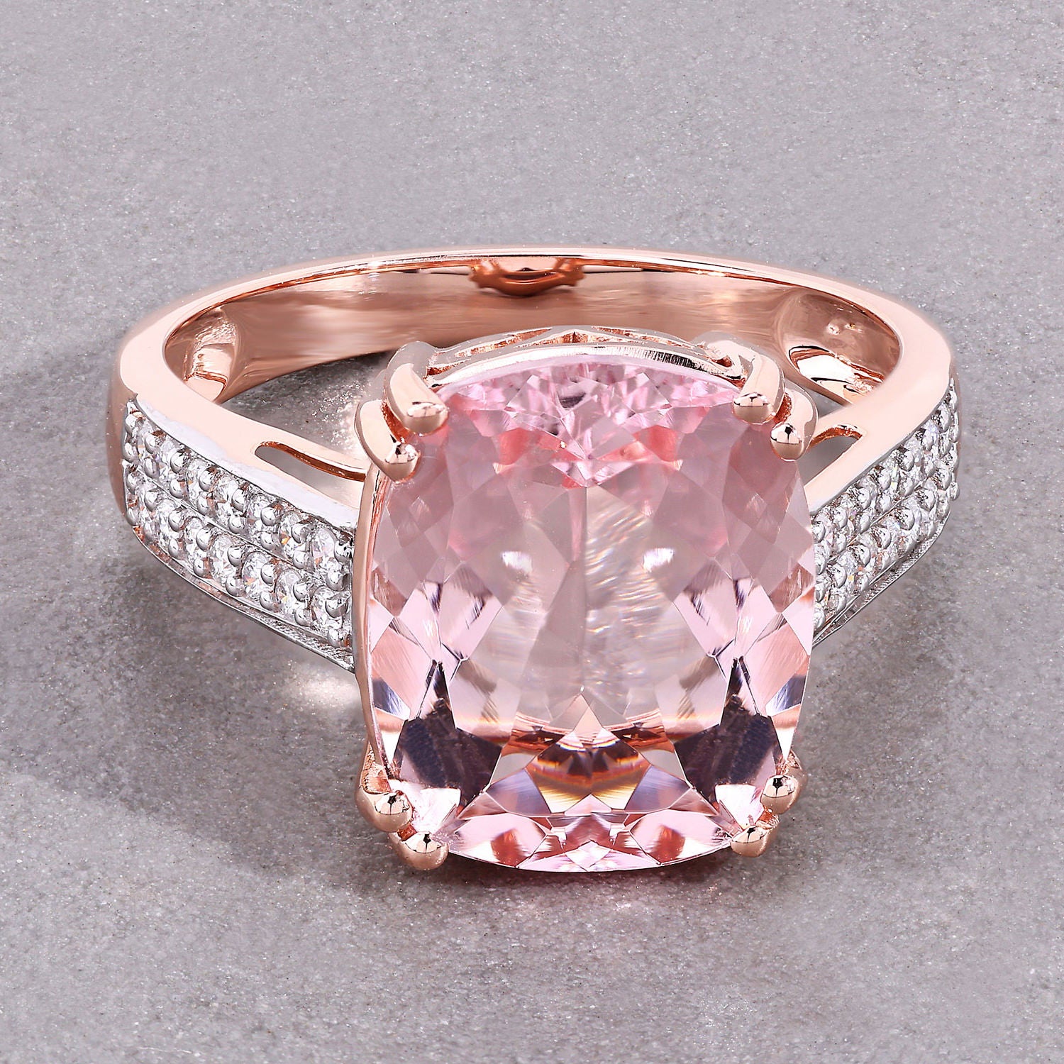 Morganite Ring With Diamonds 4.9 Carats 14K Rose Gold