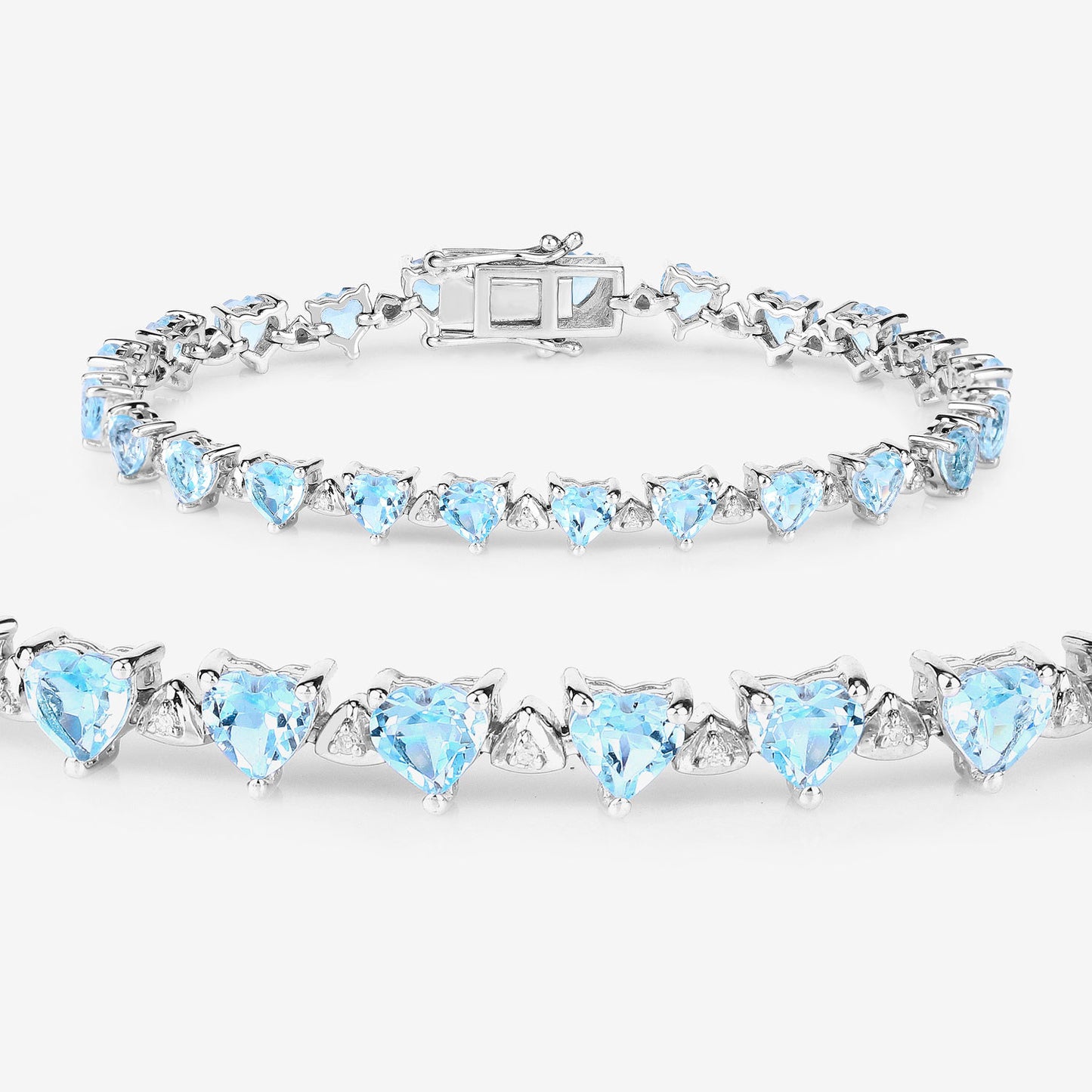 Blue Topaz Tennis Bracelet White Diamonds 11.6 Carats Silver