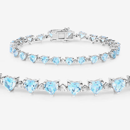 Blue Topaz Tennis Bracelet White Diamonds 11.6 Carats Silver