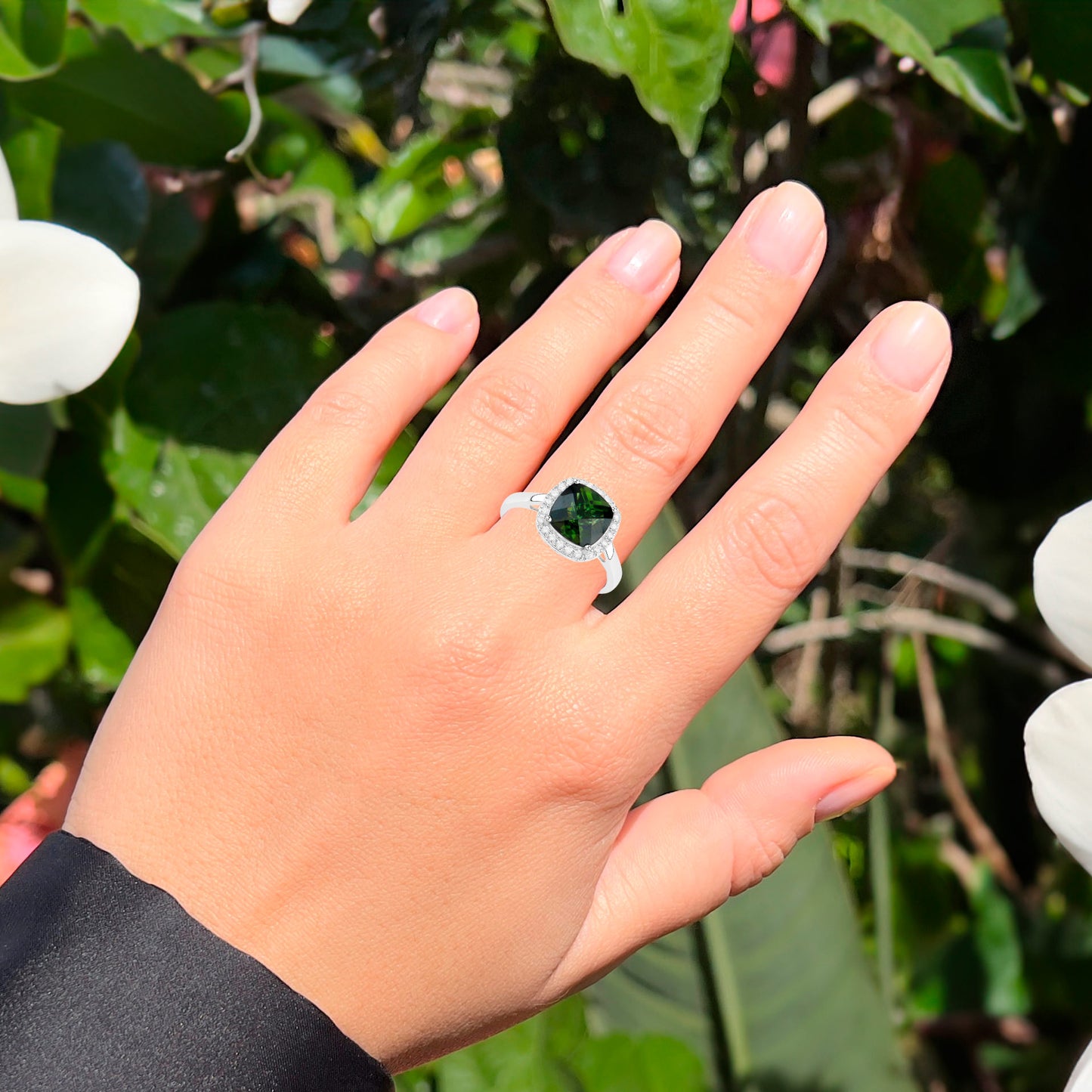 Natural Green Tourmaline Ring With Diamonds 2.6 Carats 14K White Gold