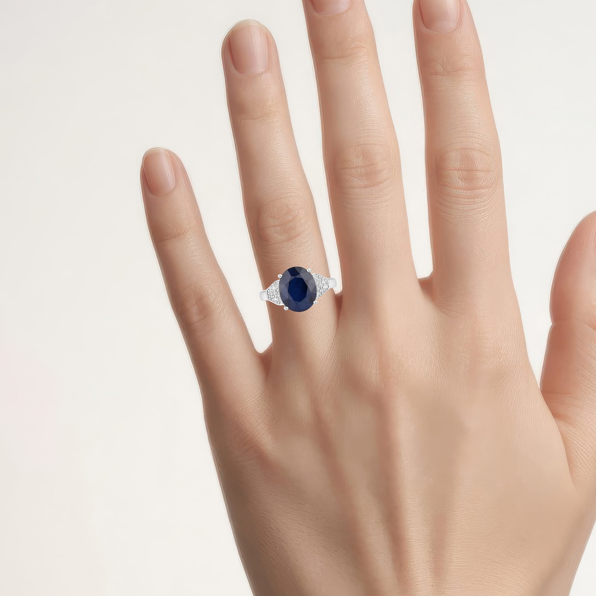 Blue Sapphire Ring With Diamonds 4.42 Carats 14K White Gold