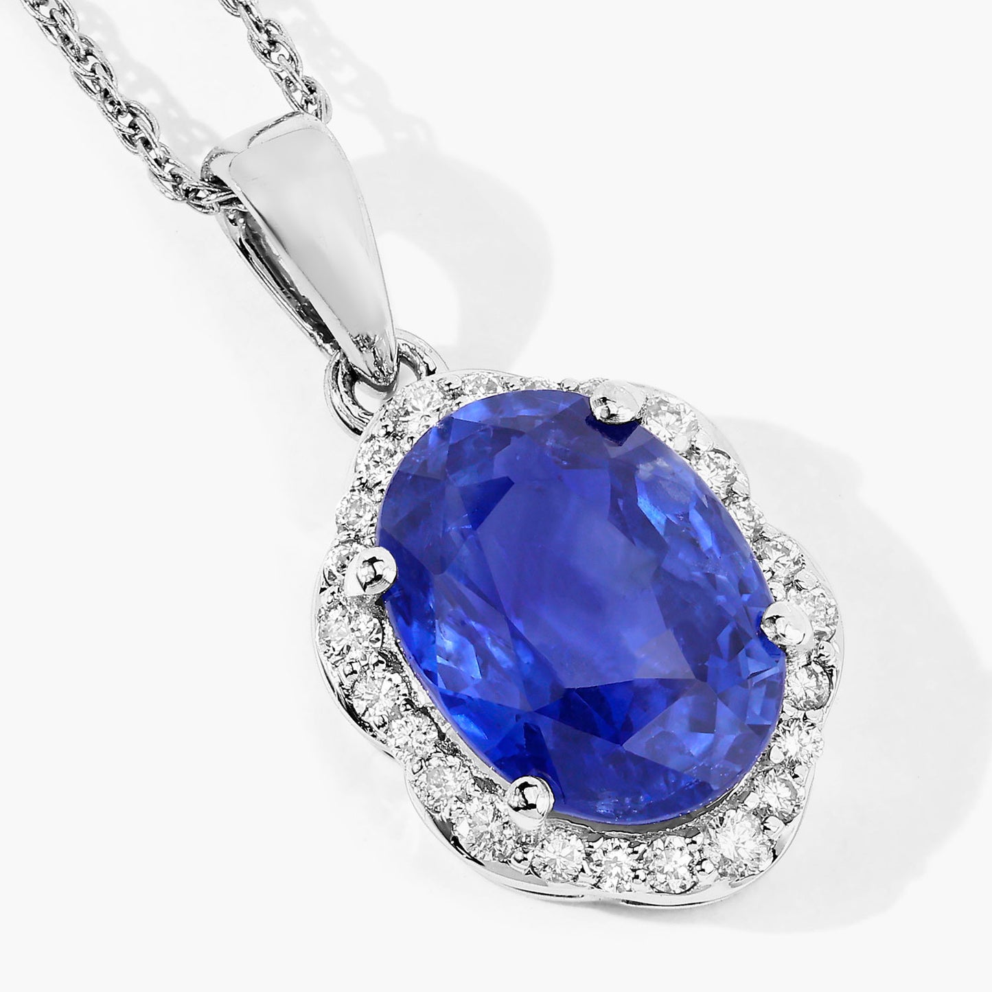 Blue Sapphire Pendant With Diamonds 2.84 Carats 18K White Gold