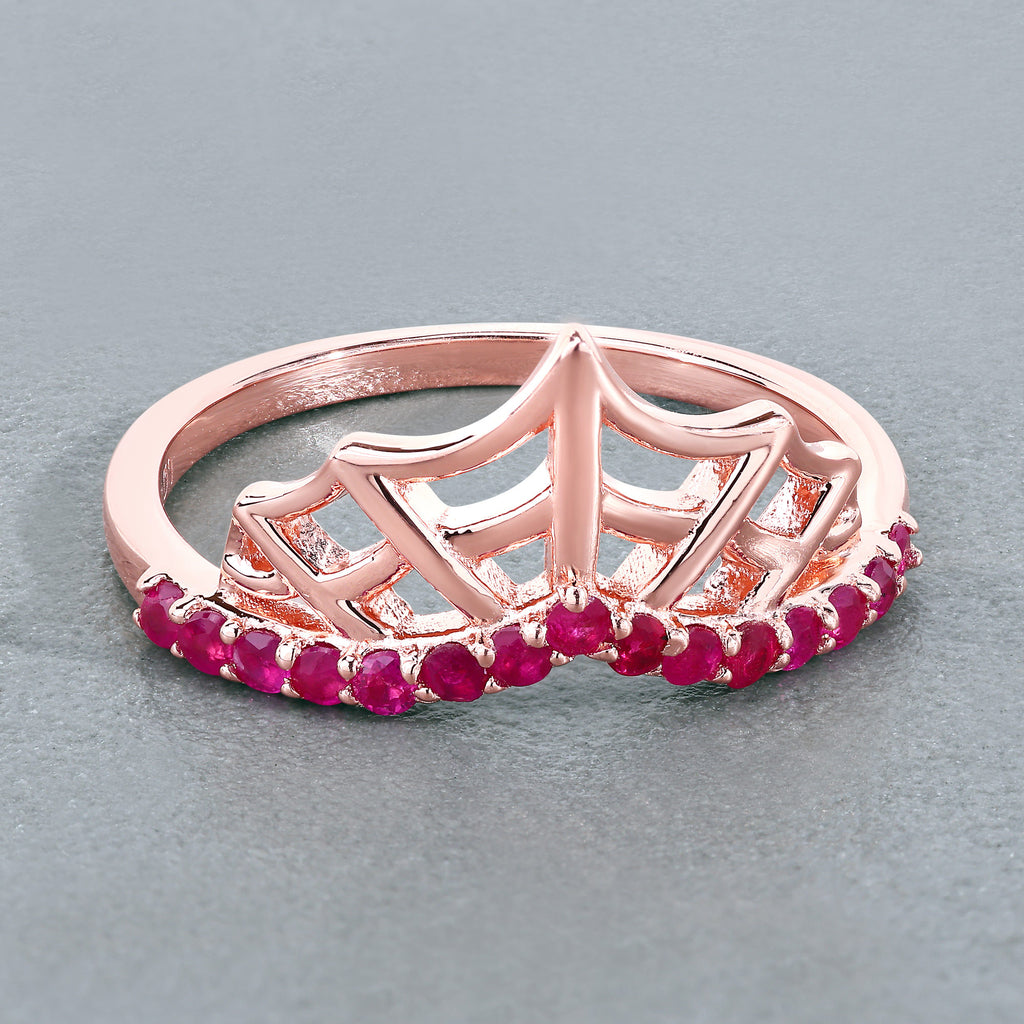 Ruby Spider Web Ring 0.28 Carats Gold Plated Silver