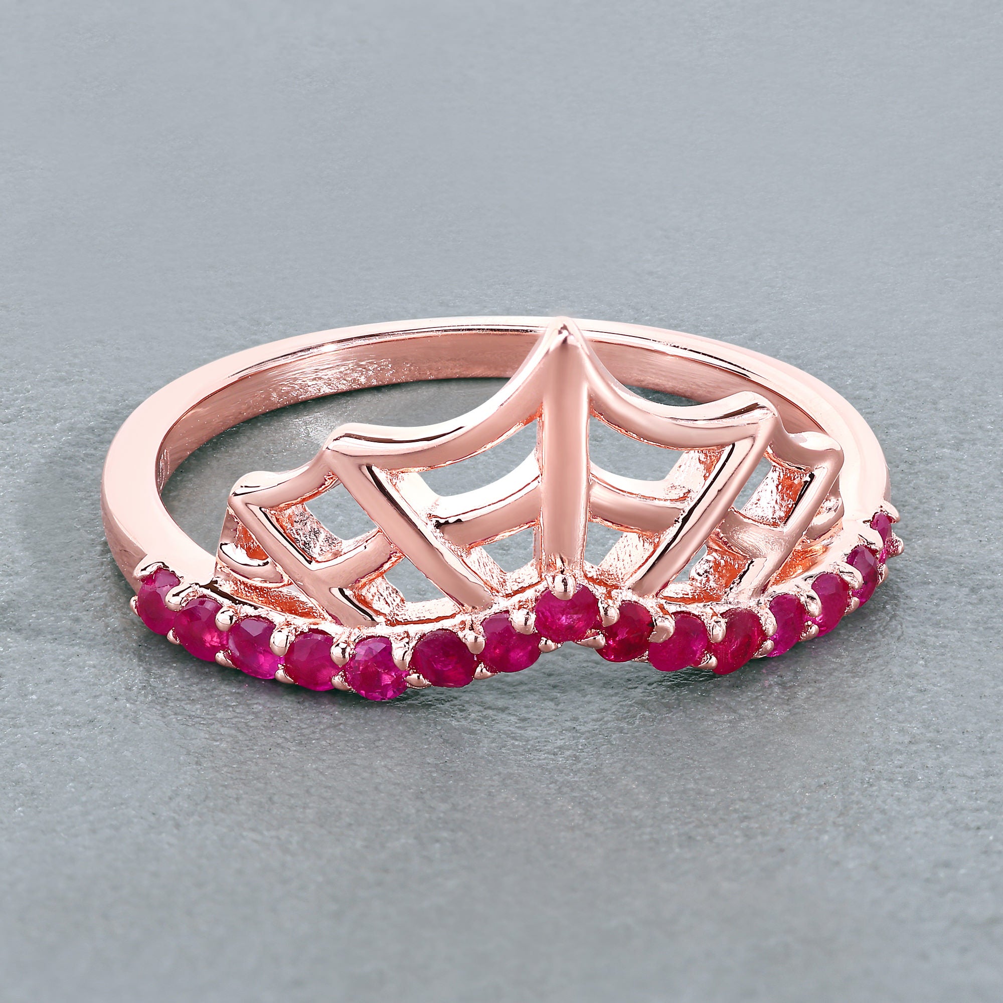Ruby Spider Web Ring 0.28 Carats Gold Plated Silver