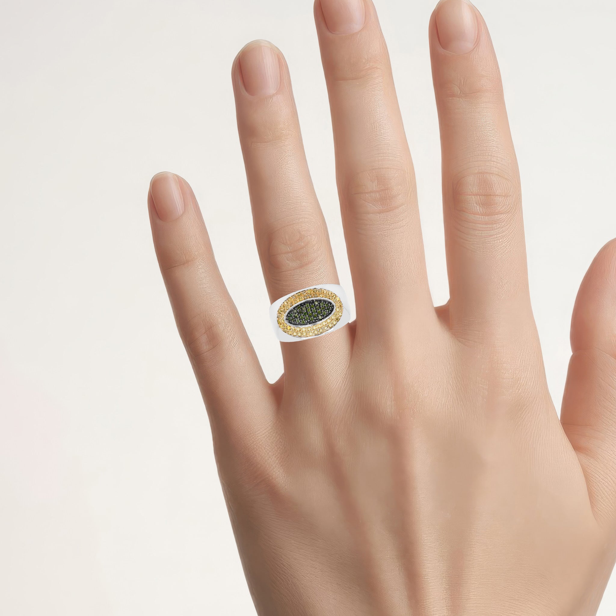 Green Diamond Ring With Yellow Diamond 0.36 Carats Sterling Silver