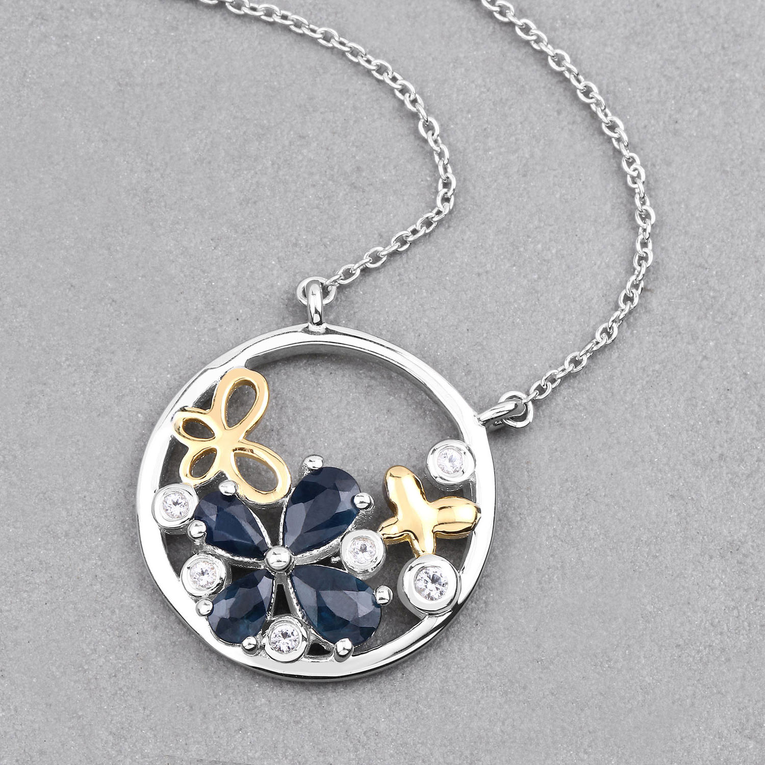 Blue Sapphire Pendant With White Topaz 1.32 Carats Sterling Silver
