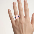 Pink Opal Ring With Lapis Lazuli 12.1 Carats Gold Plated Silver