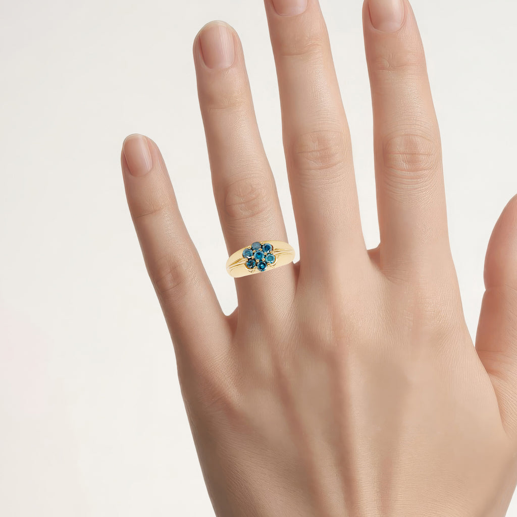 Blue Diamond Ring 0.96 Carats Gold Plated Silver