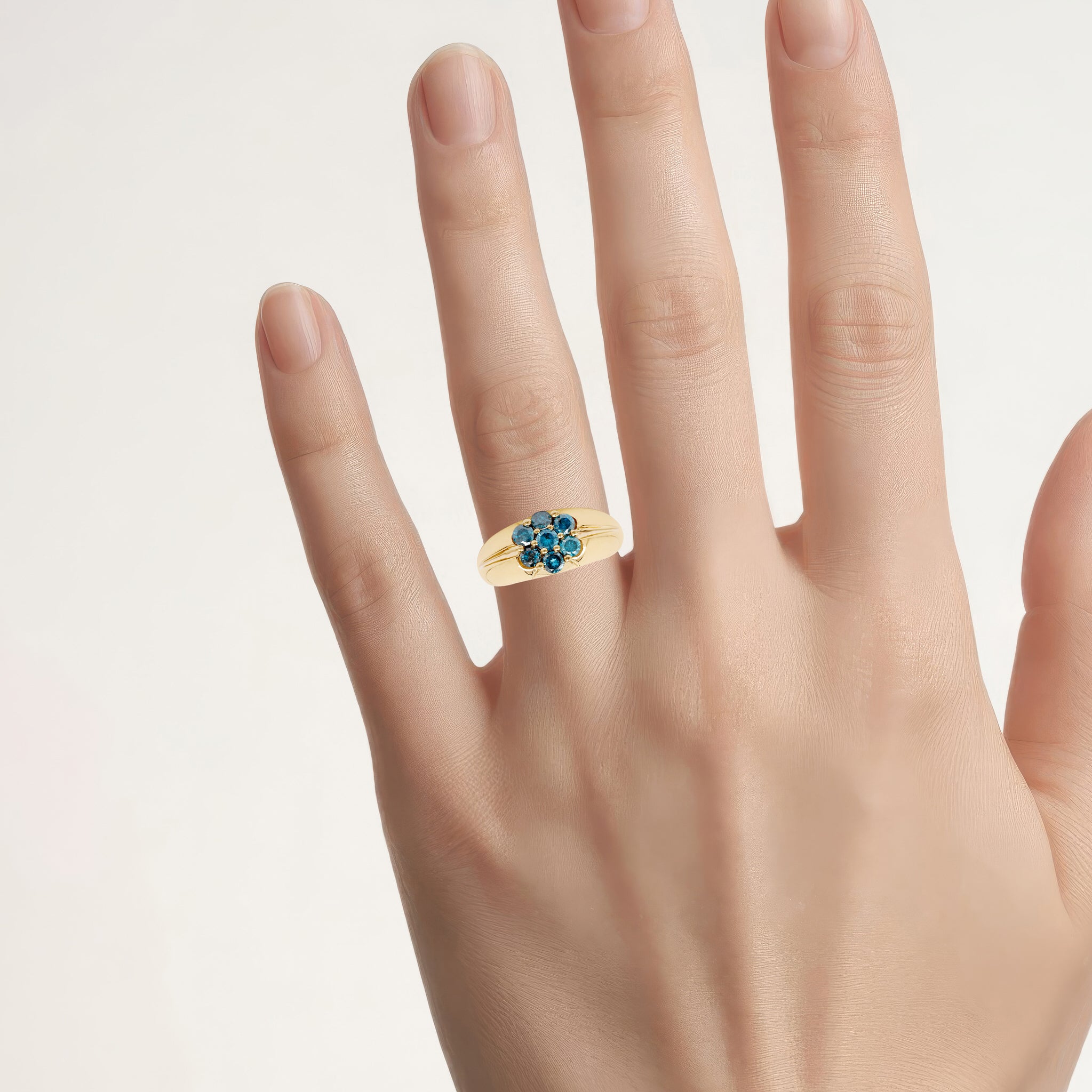 Blue Diamond Ring 0.96 Carats Gold Plated Silver