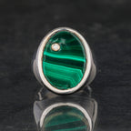 Malachite Ring With Diamonds 2.56 Carats Sterling Silver