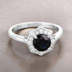 Blue Sapphire Ring With Diamonds 1.3 Carats 10K White Gold