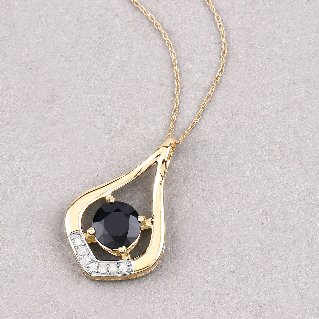 Blue Sapphire Pendant With Diamonds 1.2 Carats 10K Yellow Gold