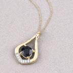 Blue Sapphire Pendant With Diamonds 1.2 Carats 10K Yellow Gold