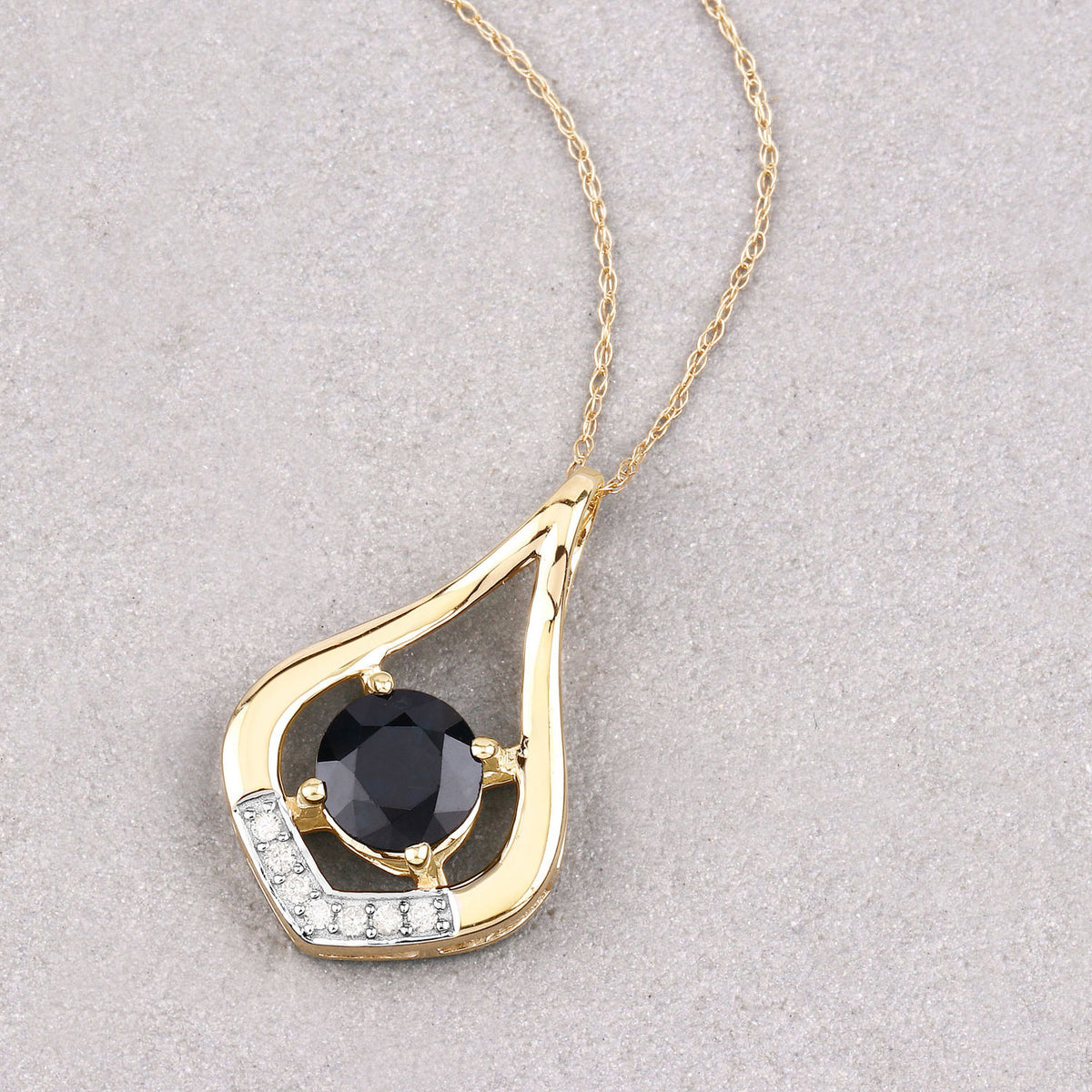 Blue Sapphire Pendant With Diamonds 1.2 Carats 10K Yellow Gold