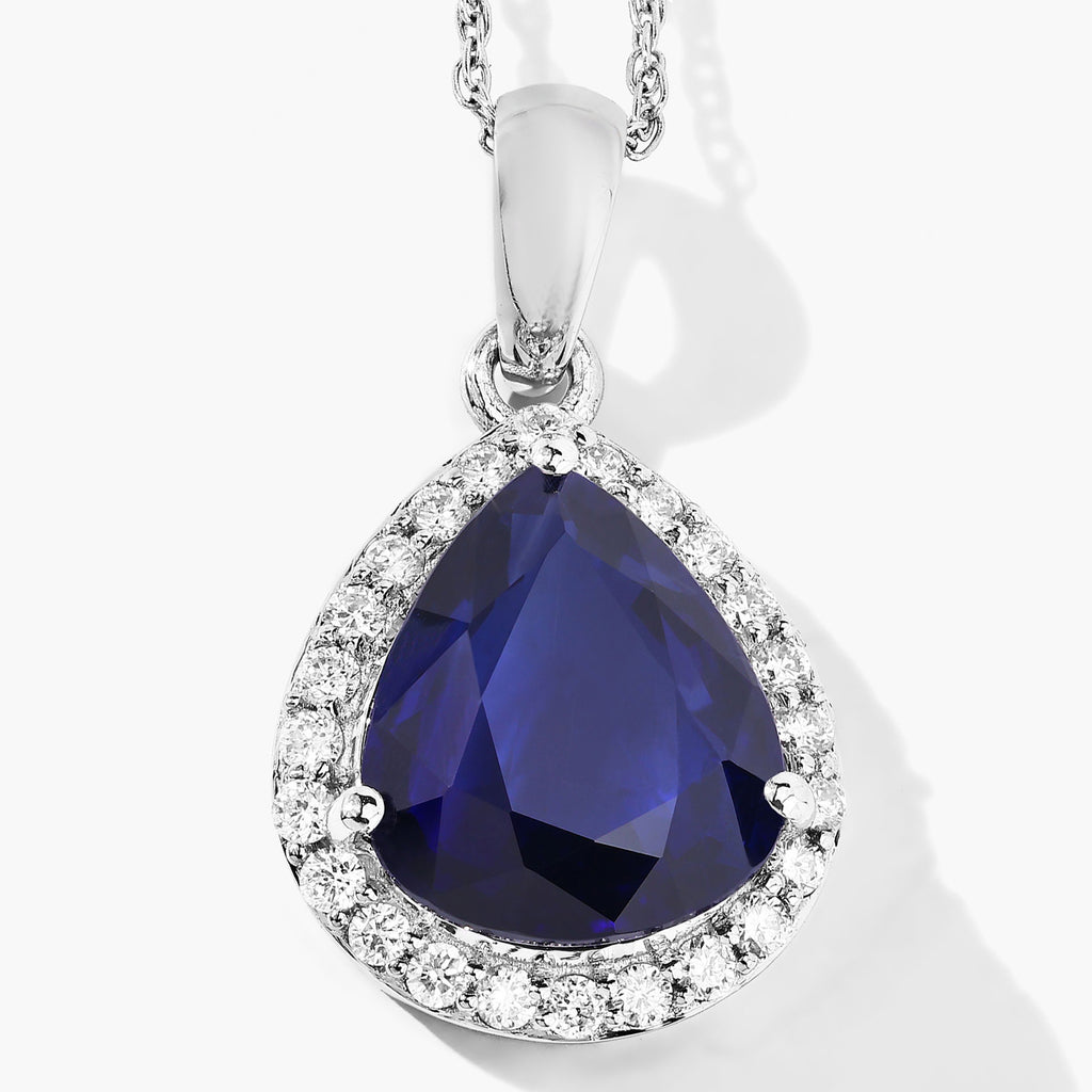 Blue Sapphire Pendant With Diamonds 3.48 Carats 18K White Gold