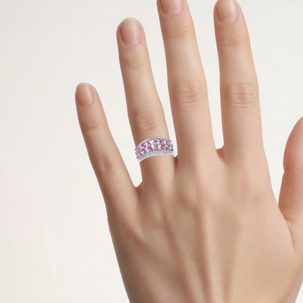 Pink Sapphire Ring With White Topaz 1.96 Carats Sterling Silver