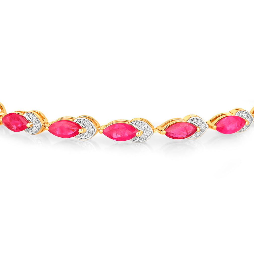 Ruby Bracelet With Diamonds 6.76 Carats 14K Yellow Gold