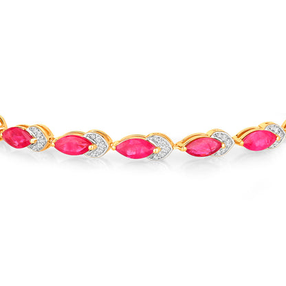 Ruby Bracelet With Diamonds 6.76 Carats 14K Yellow Gold