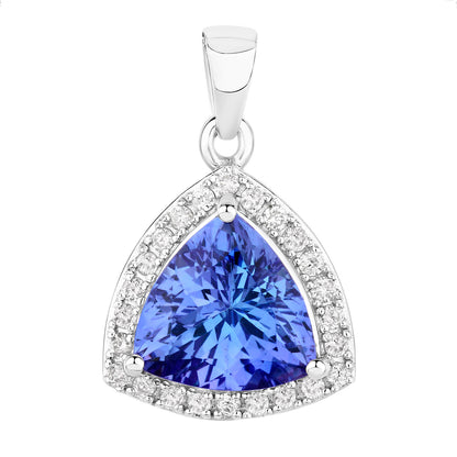 Natural Tanzanite Pendant With Diamonds 3.08 Carats 14K White Gold