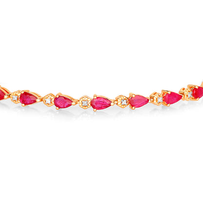 Ruby Bracelet With Diamonds 5.10 Carats 14K Yellow Gold