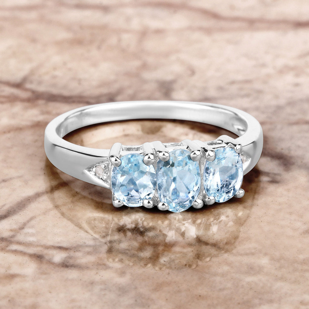 Aquamarine Ring With Diamonds 0.91 Carats Sterling Silver