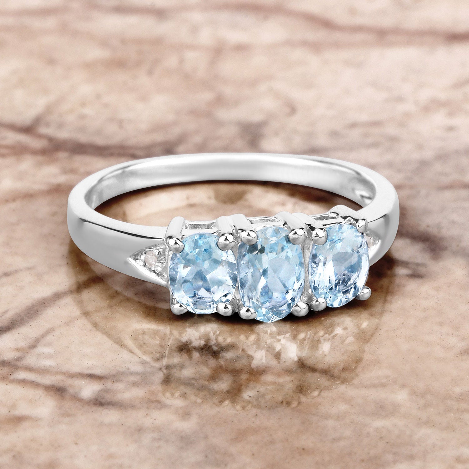 Aquamarine Ring With Diamonds 0.91 Carats Sterling Silver