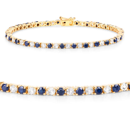 Blue Sapphire Bracelet White Topaz 6.6 Carats 18K Yellow Gold Plated Silver