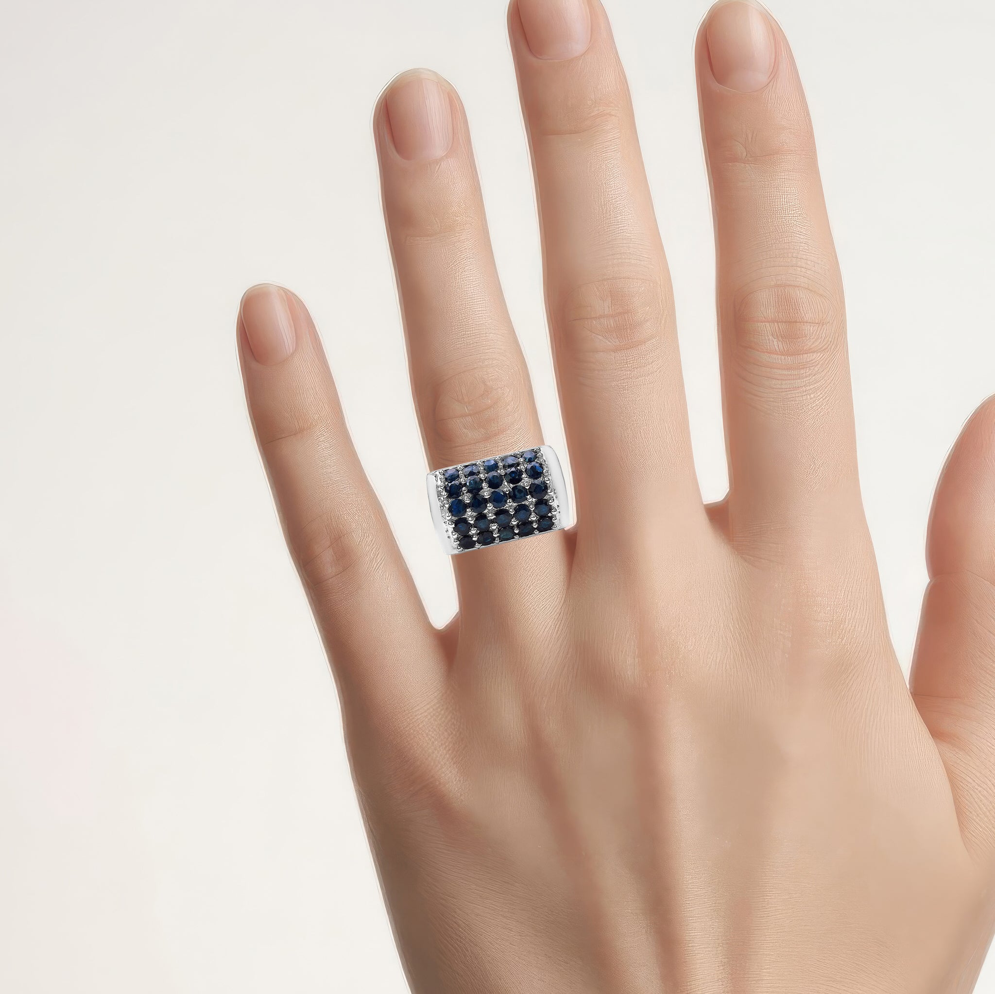 Blue Sapphire Ring With Diamonds 3.49 Carats Sterling Silver