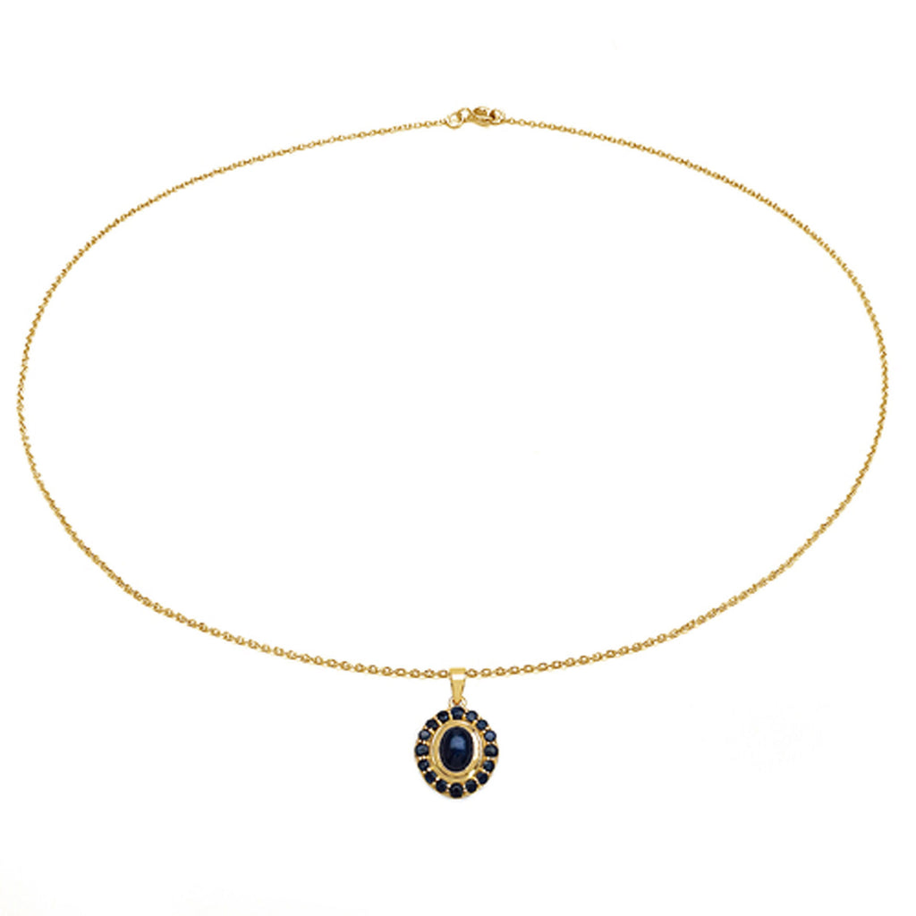 Blue Sapphire Pendant 2.98 Carats Gold Plated Silver