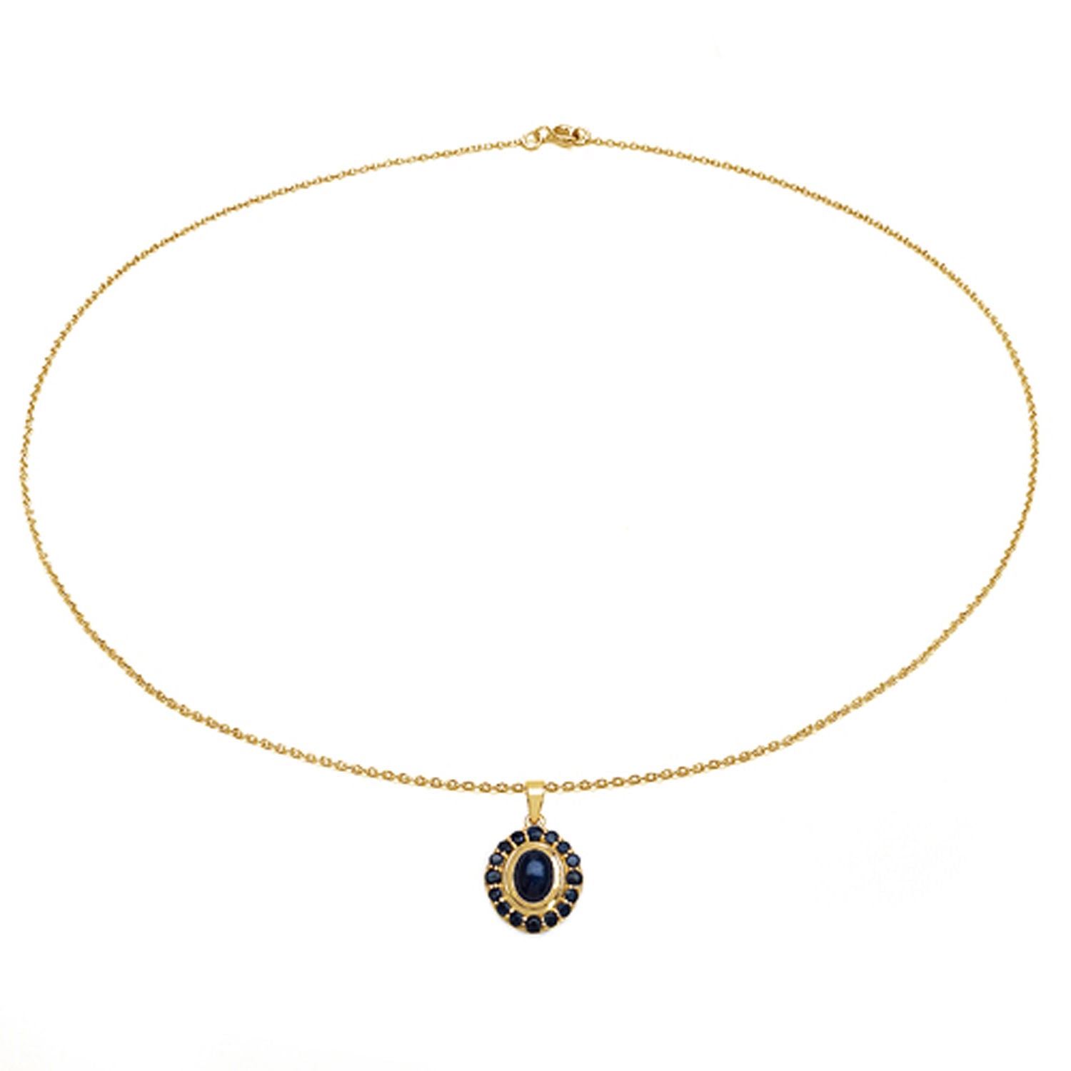 Blue Sapphire Pendant 2.98 Carats Gold Plated Silver