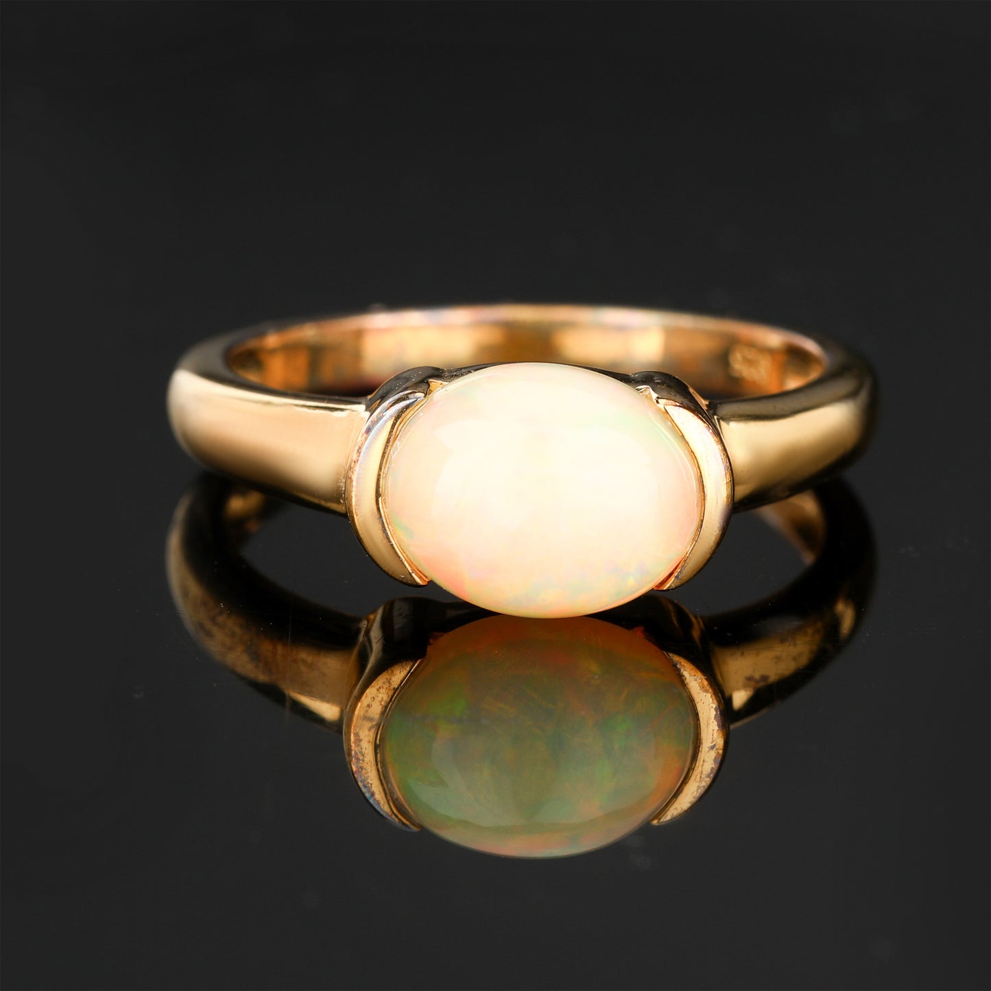 Natural Ethiopian Opal Ring 1.69 Carats Gold Plated Silver