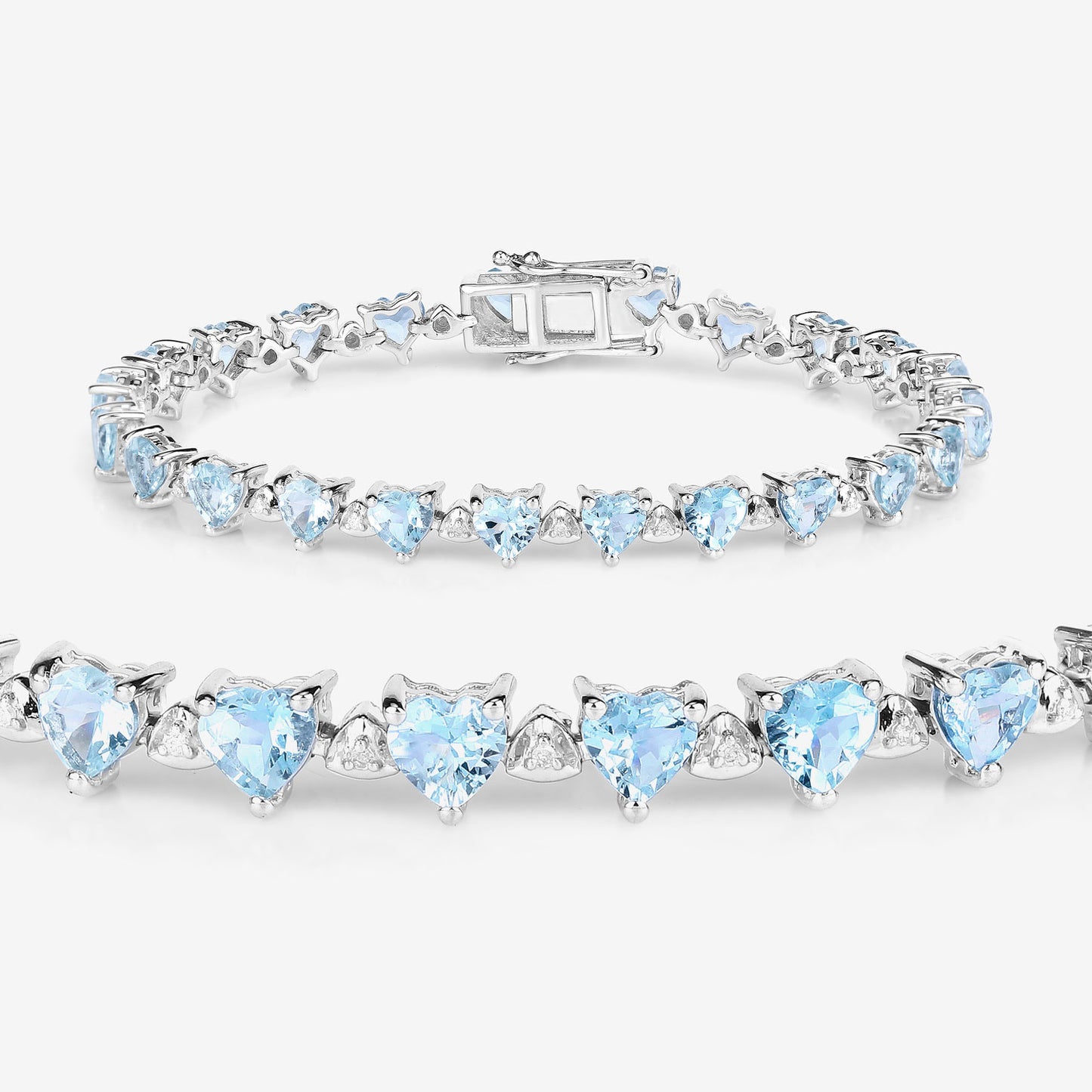 Aquamarine Tennis Bracelet White Diamonds 7.7 Carats Silver