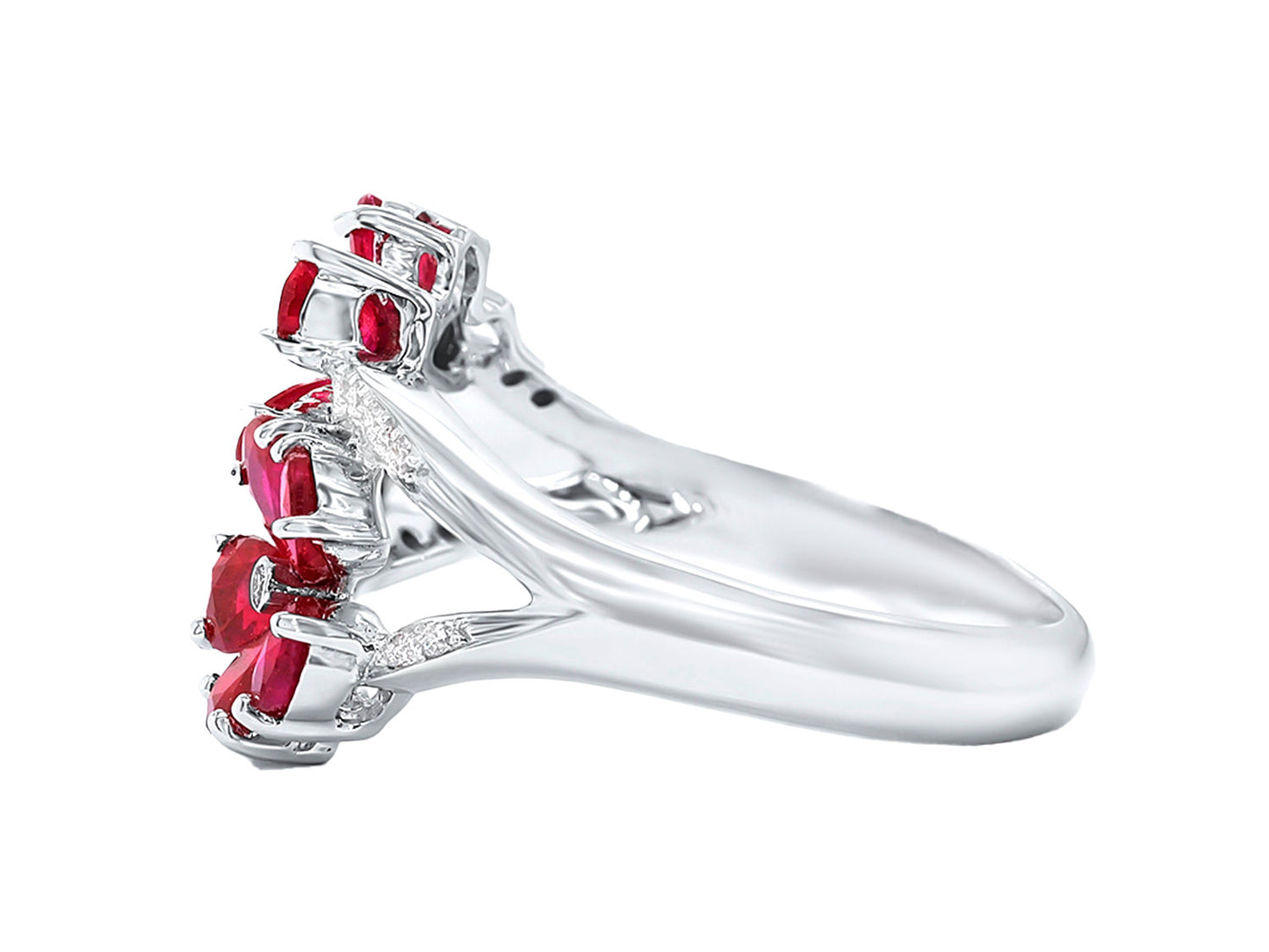 Ruby Flower Ring Diamond Setting 1.92 Carats 18K White Gold