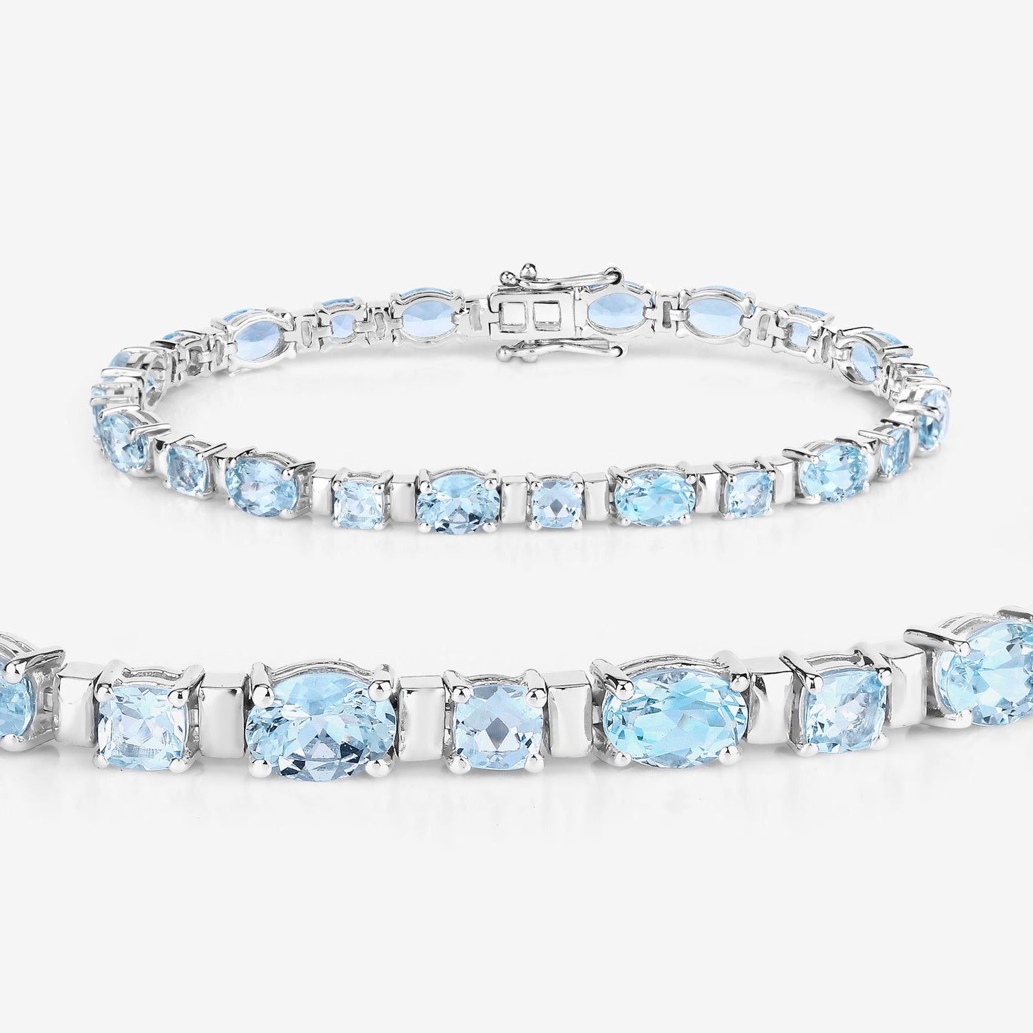 Aquamarine Tennis Bracelet 10 Carats Sterling Silver