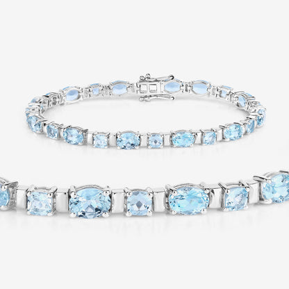 Aquamarine Tennis Bracelet 10 Carats Sterling Silver