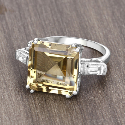 Lemon Quartz Ring With White Topaz 11.4 Carats Sterling Silver