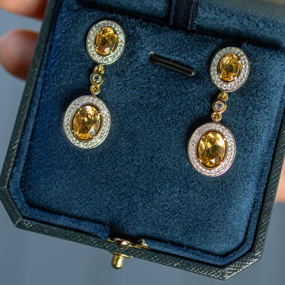 Citrine Earrings With Topazes 5.7 Carats 18K Yellow Gold Plated Sterling Silver